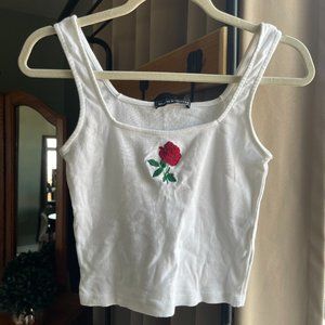 Brandy Melville NEW White Tank Red Rose Detail